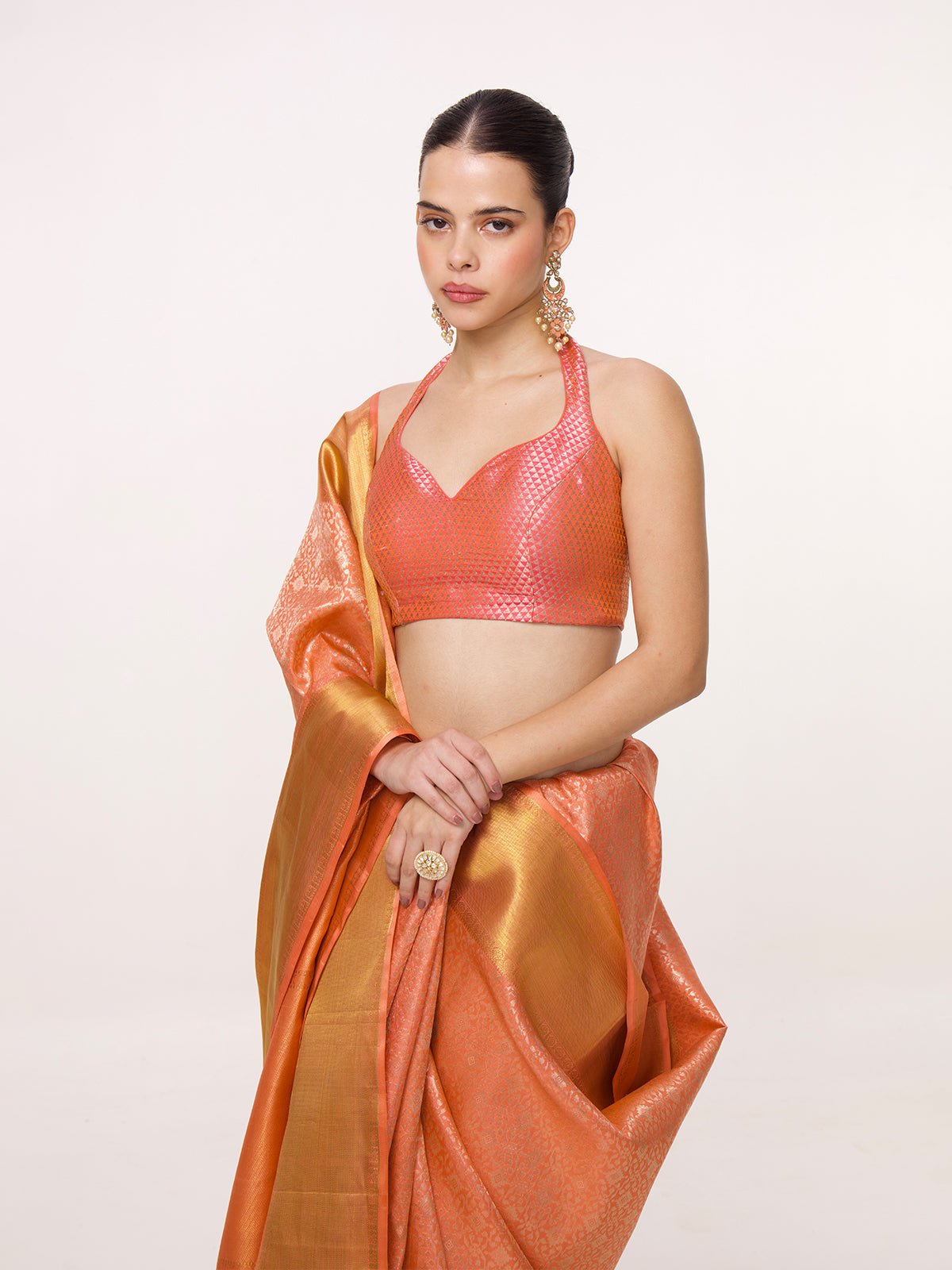 Handwoven Orange Kanjivaram Saree