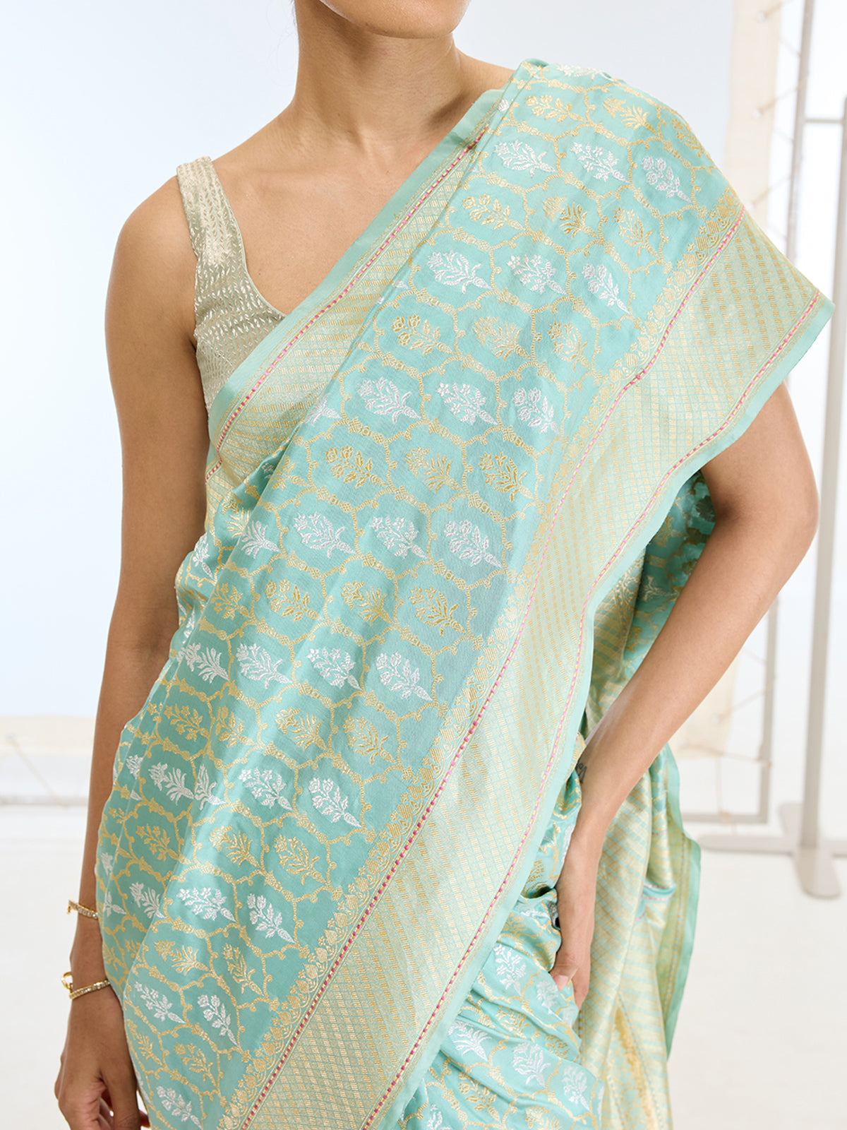 Handwoven Real Zari Aqua Blue Silk Saree