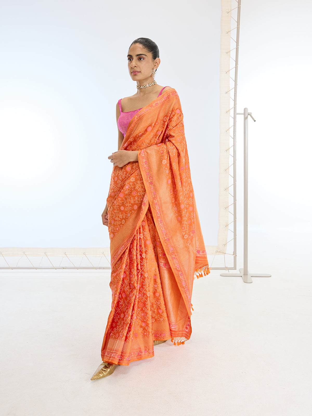 Handwoven Real Zari Orange Silk Saree