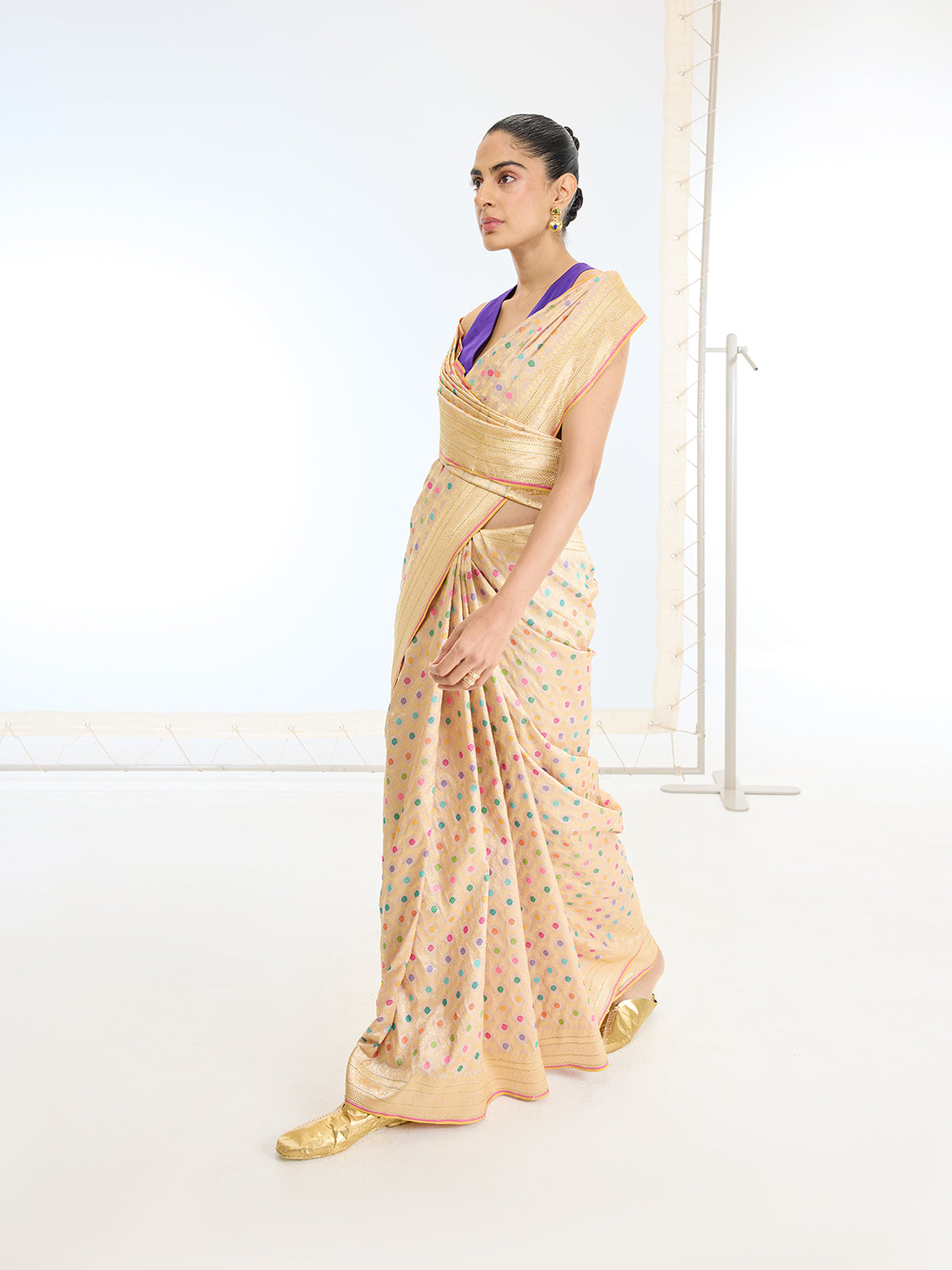 Handwoven Real Zari Beige Silk Saree