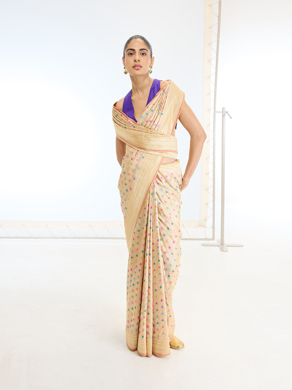 Handwoven Real Zari Beige Silk Saree