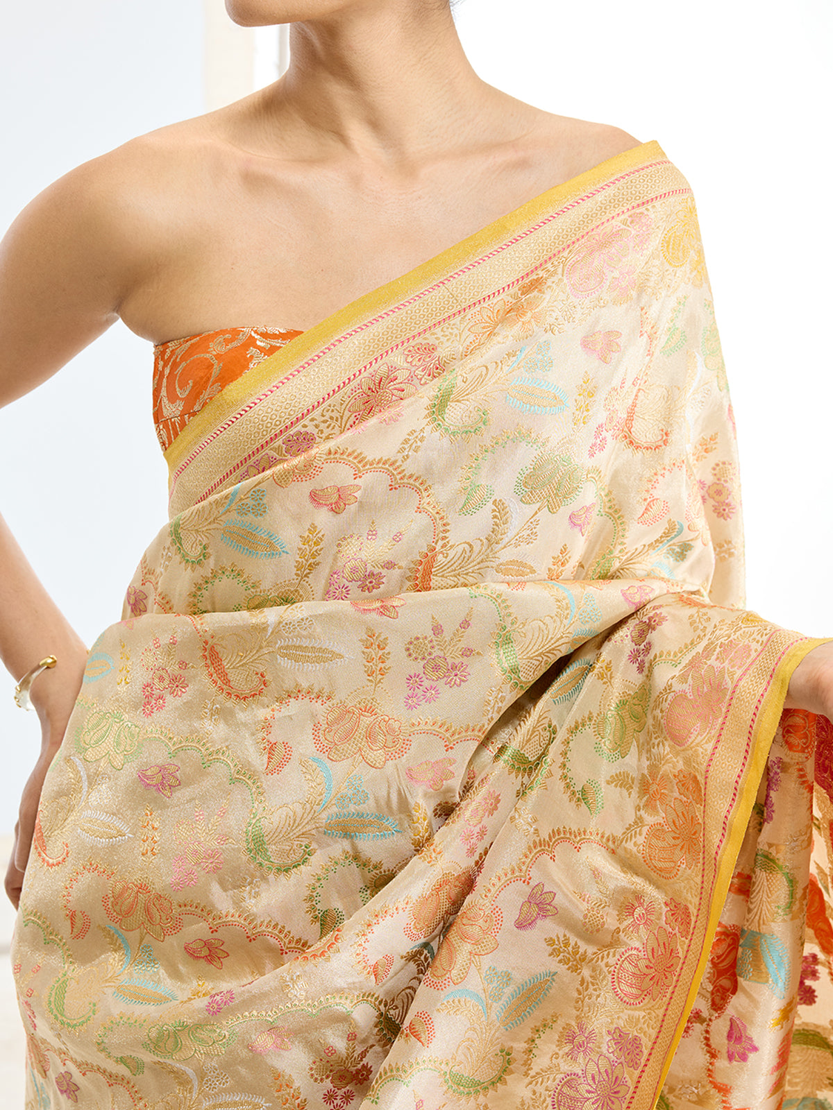 Handwoven Real Zari Beige Silk Saree