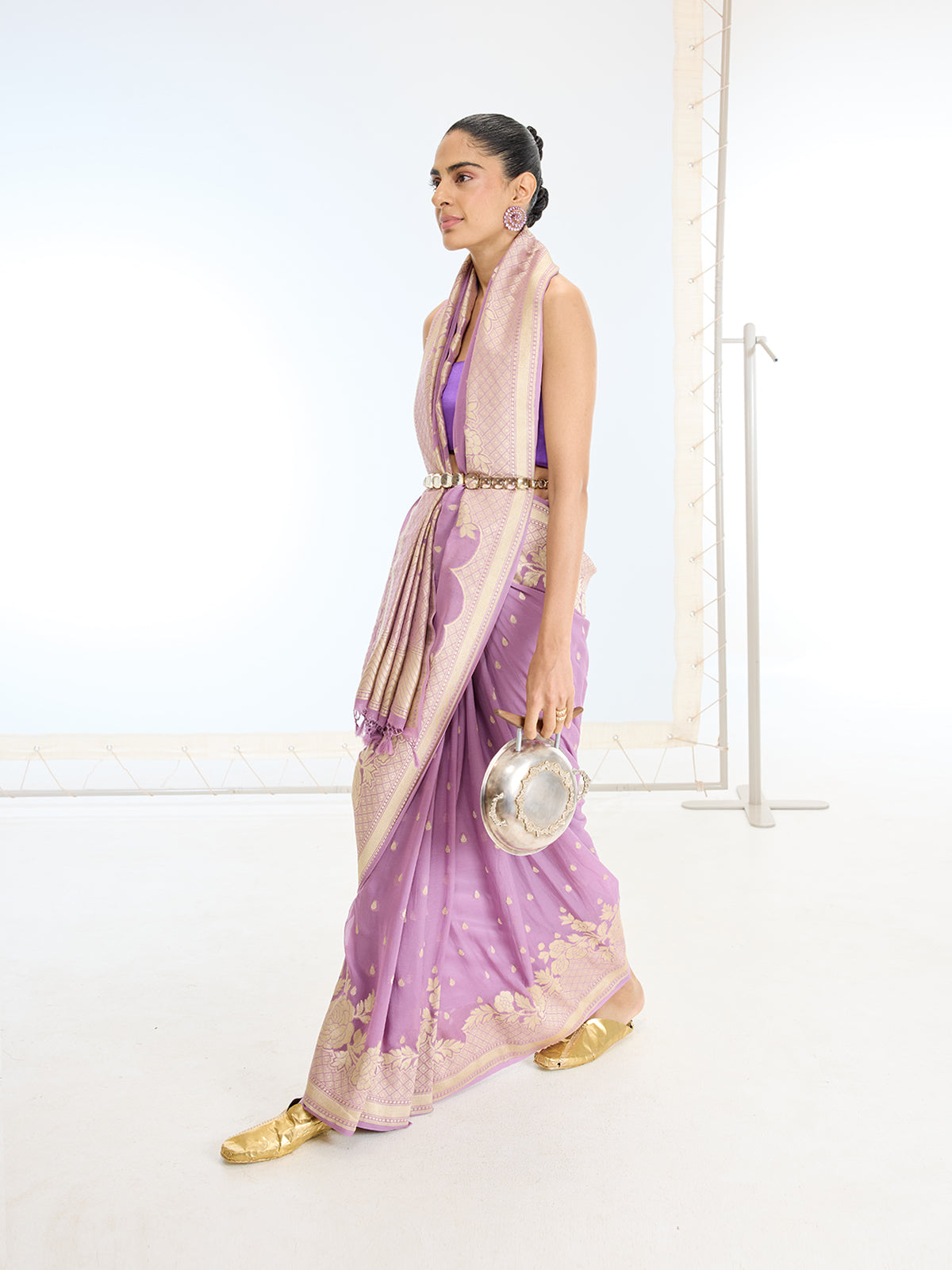 Handwoven Lavender Georgette Saree