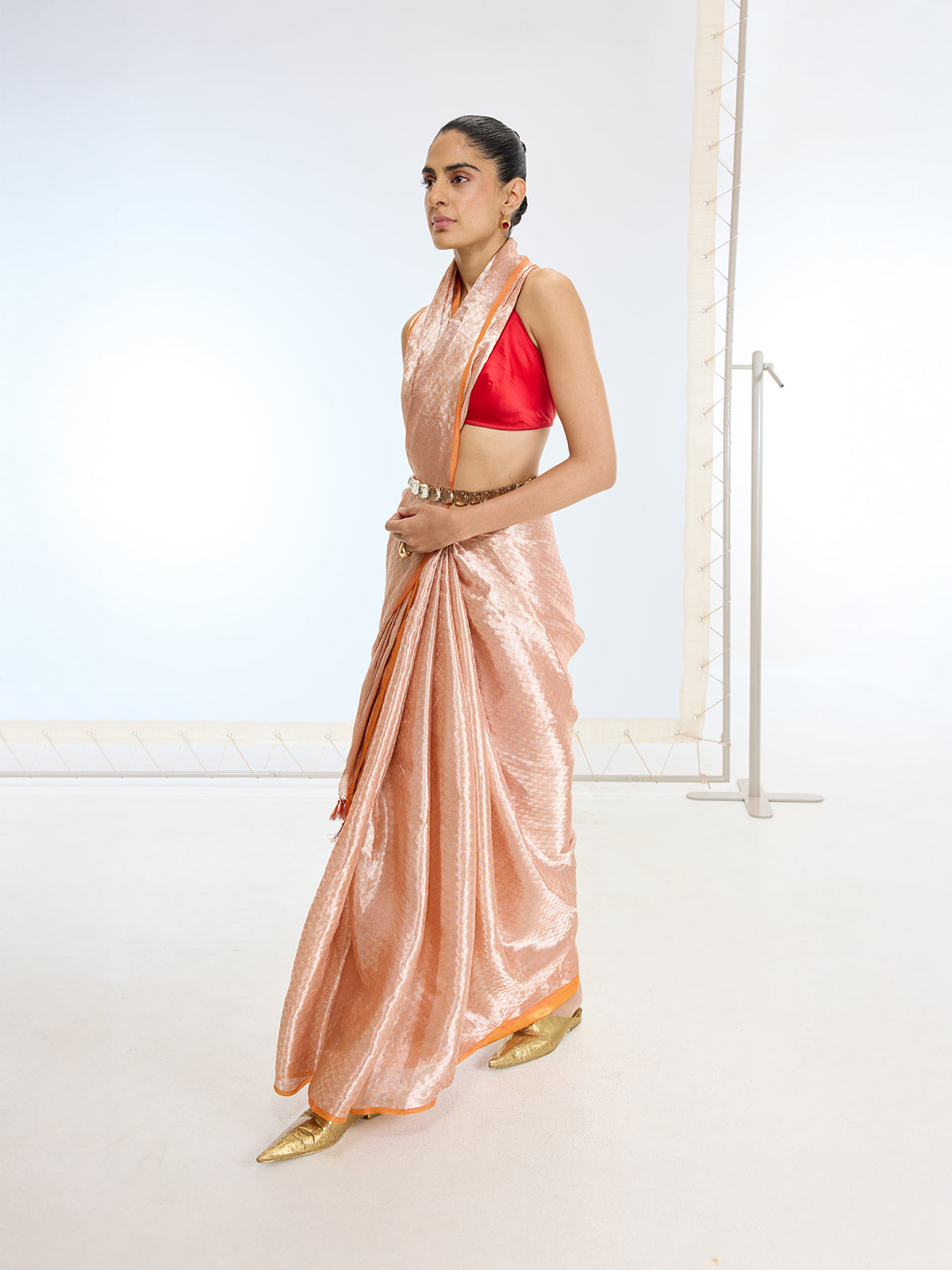 Handwoven Orange Tissue Saree