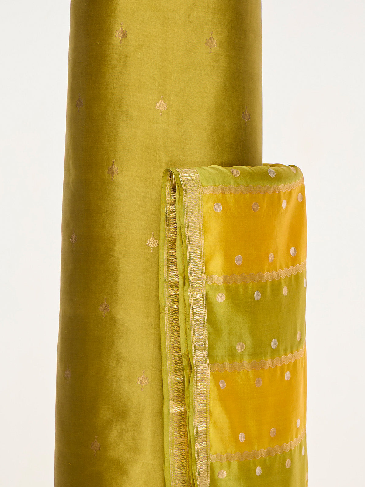 Handwoven Mustard Green Banarasi Suit Set