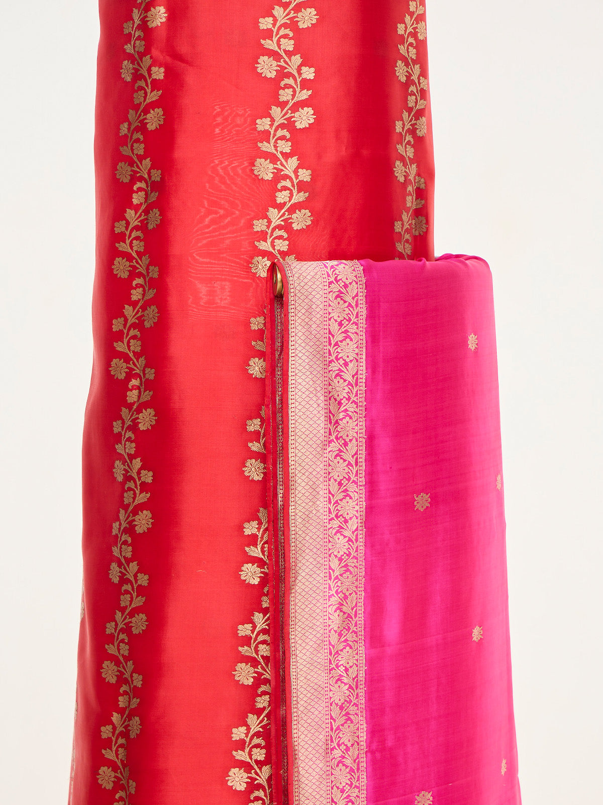 Handwoven Pink & Red Banarasi Suit Set
