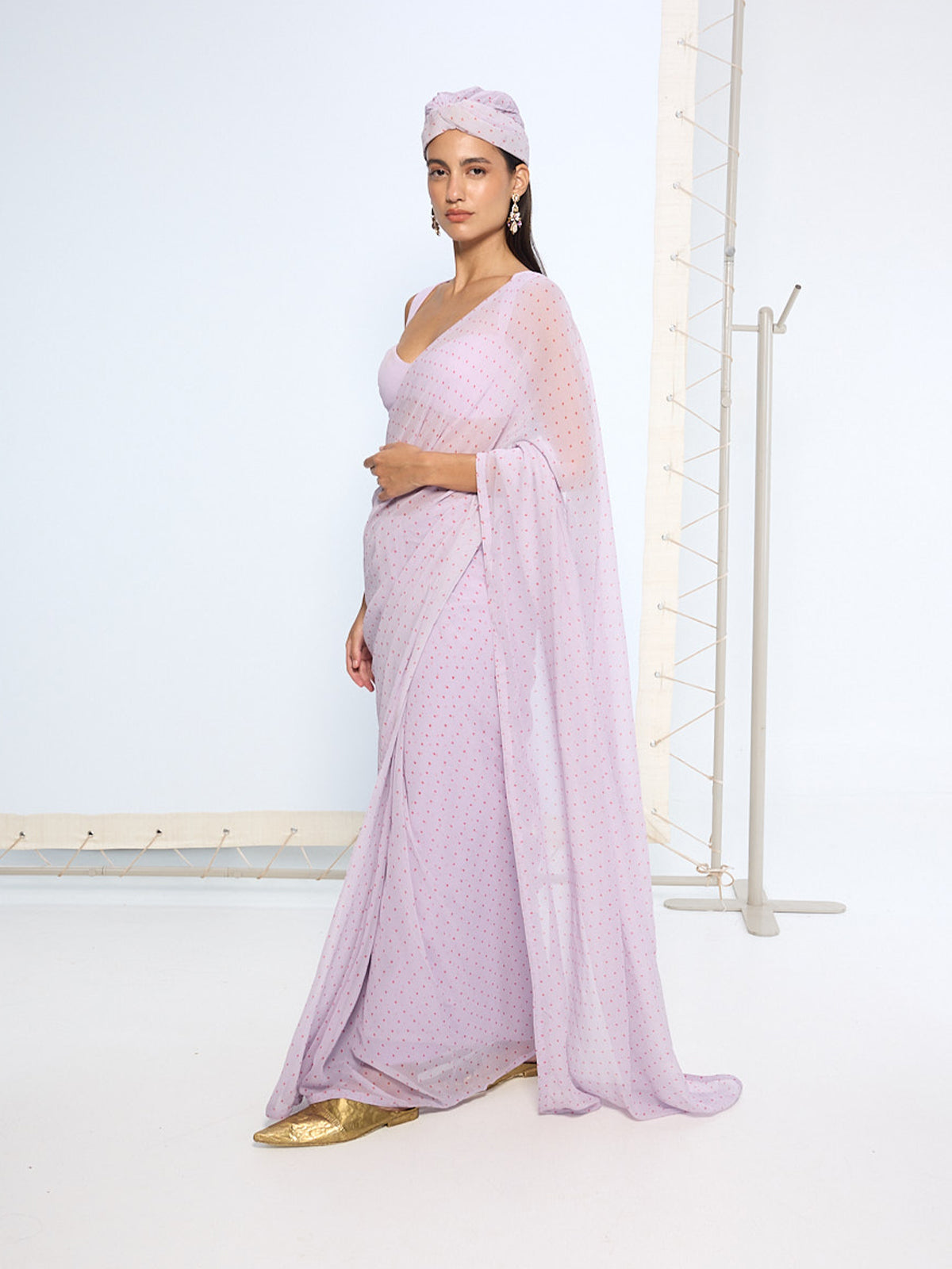 Lavender Polka Dotted Saree
