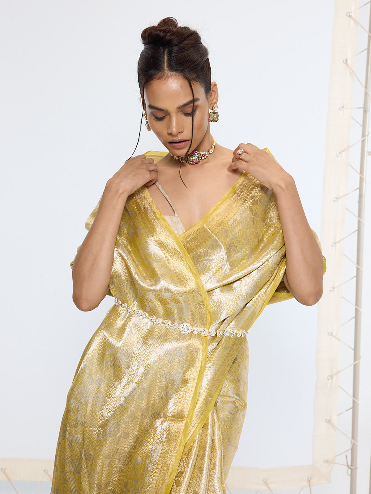 Handwoven Golden Ember Tissue Saree