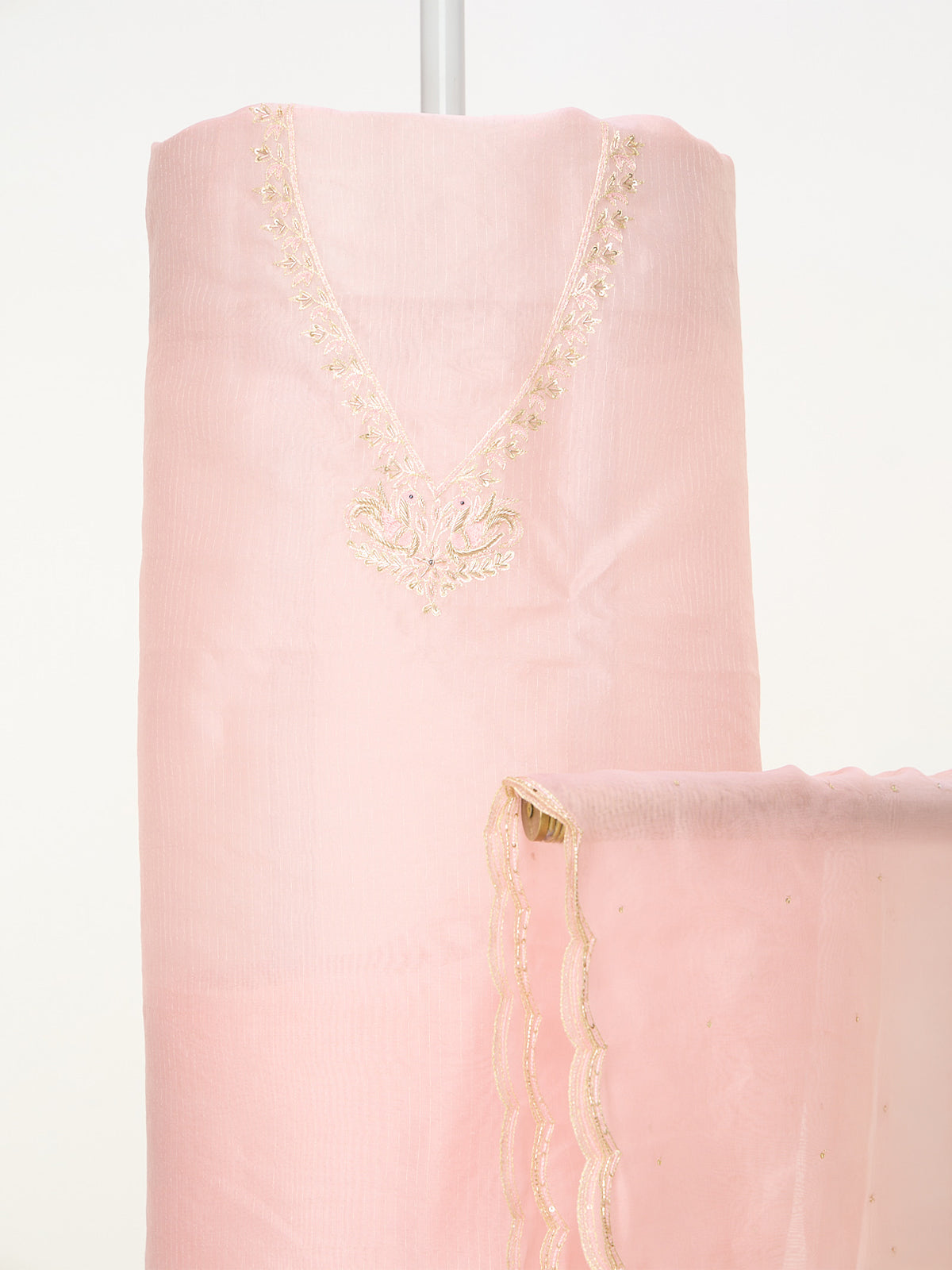 Handwoven Coral Pink Banarasi Suit Set