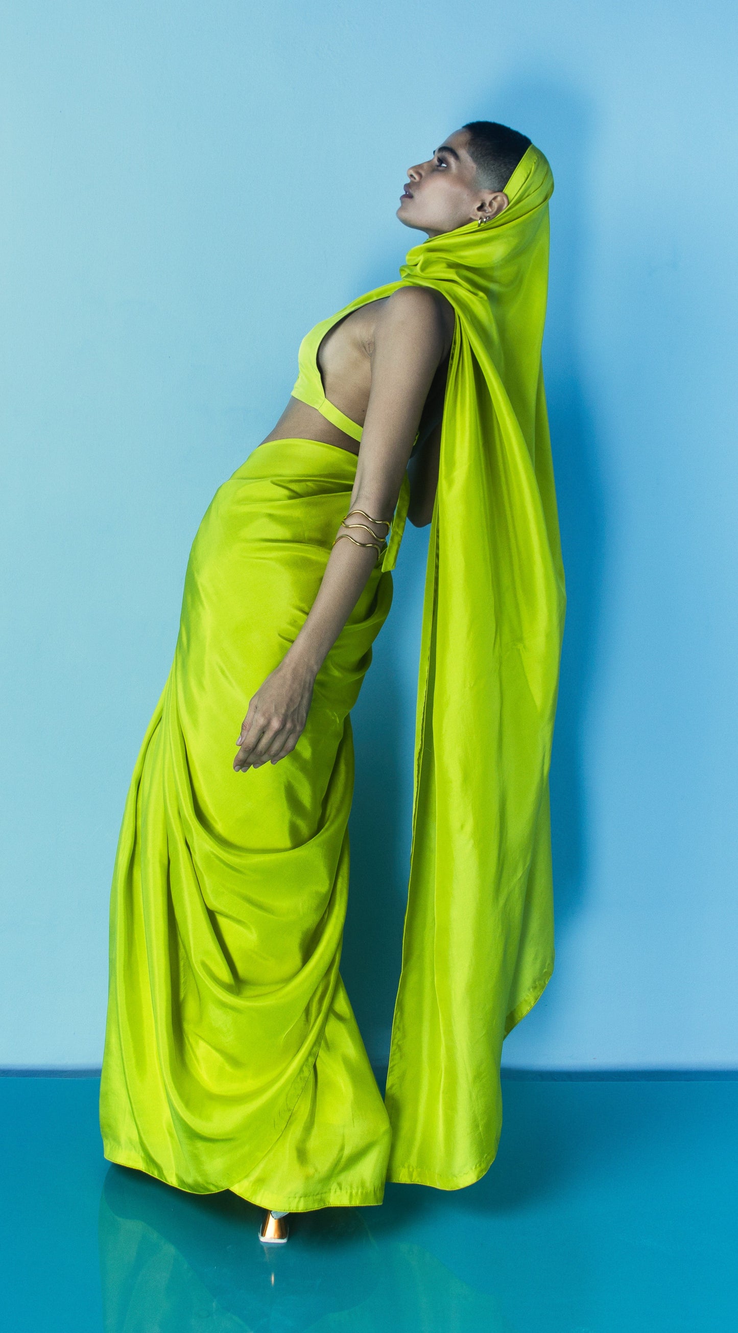 Sobhita Dhulipala in Handwoven Lime Green Silk Saree