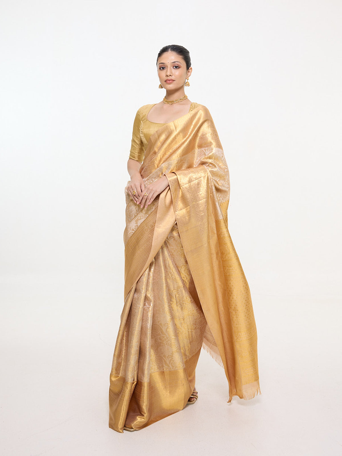 Handwoven Mustard Silk Kanjivaram Saree