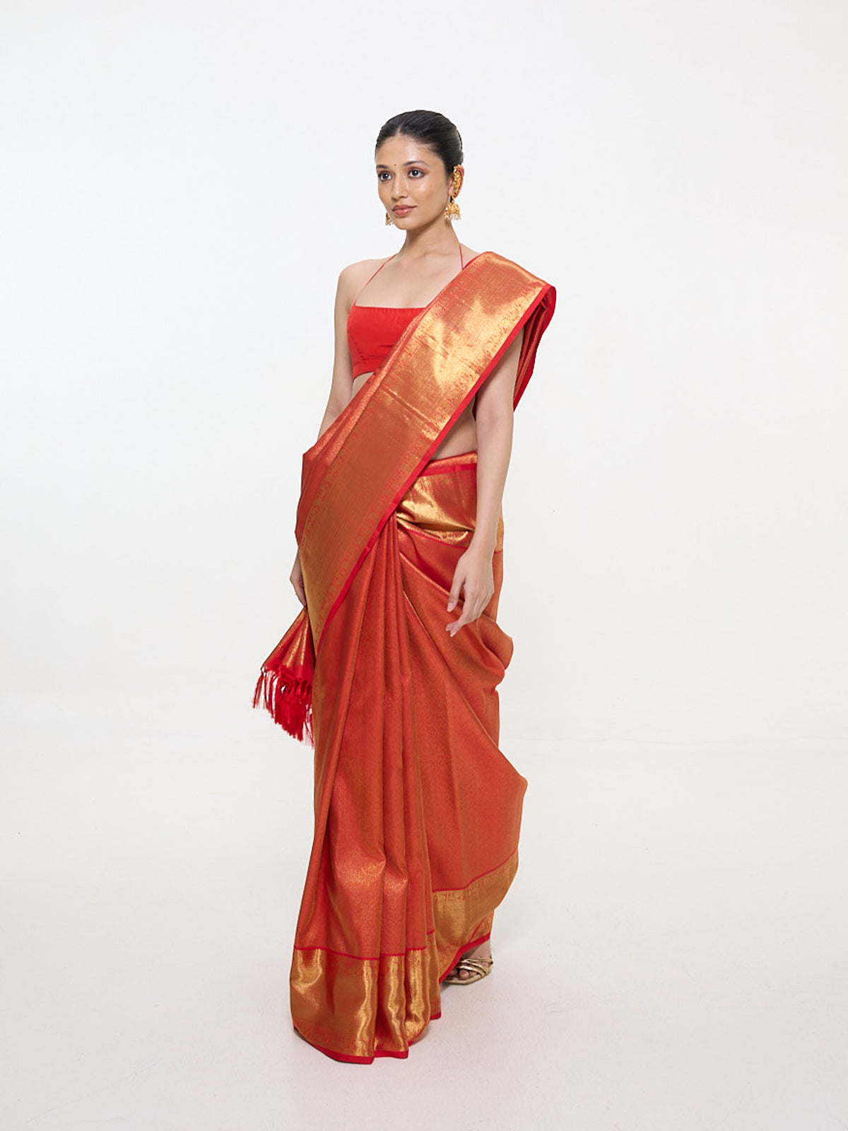 Handwoven Orange Silk Kanjivaram Saree