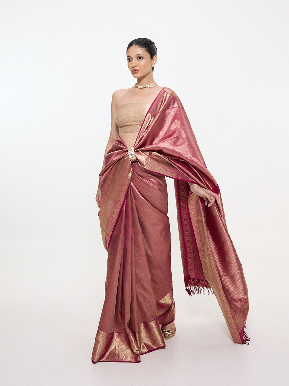 Handwoven Dark Pink Silk Kanjivaram Saree