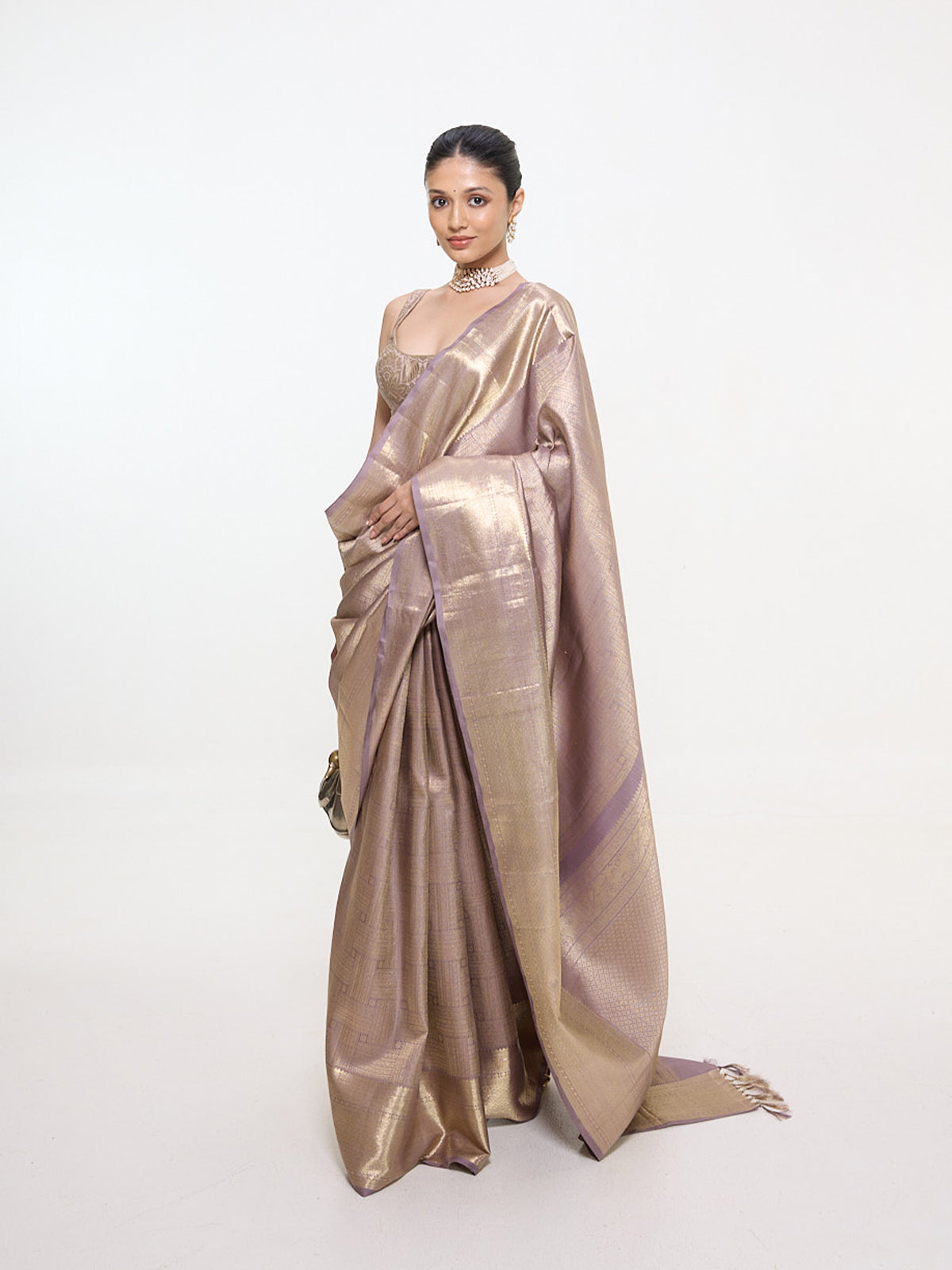 Handwoven Dusty-Gold Silk Kanjivaram Saree