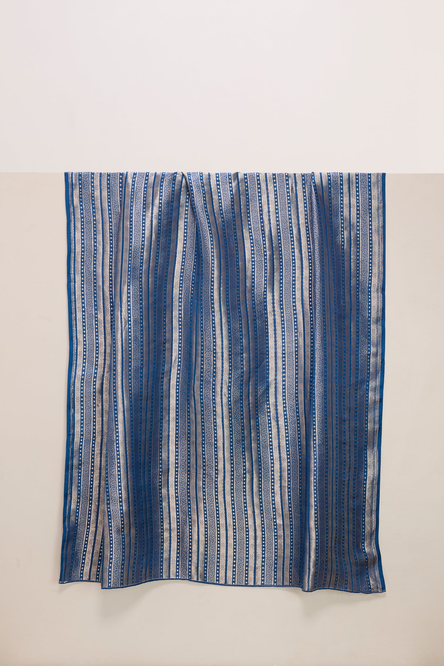 Handwoven Prussian Blue Banarasi Satin Fabric