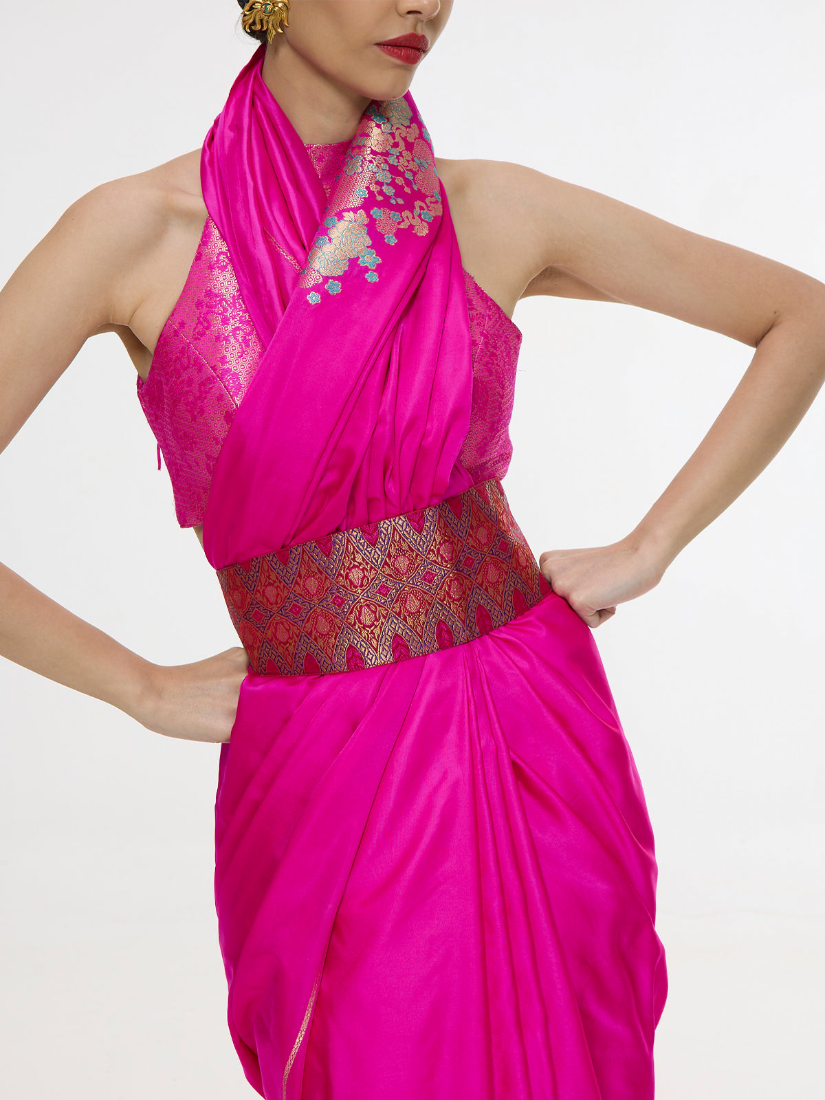 Handwoven Hot Pink Kadhwa Banarasi Saree