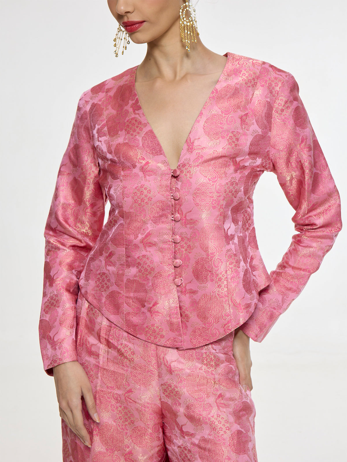 Handwoven Soft Pink Jacket Set