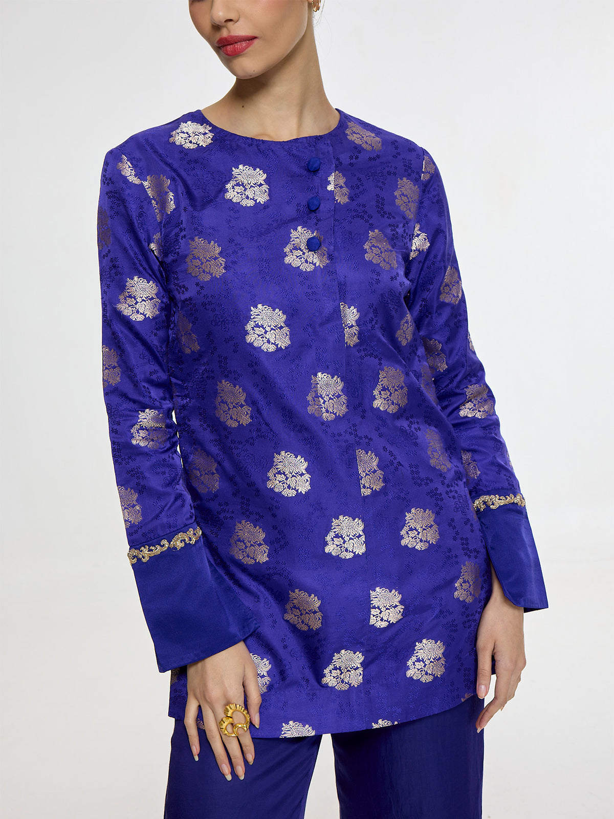 Handwoven Royal Blue Short Kurta Set