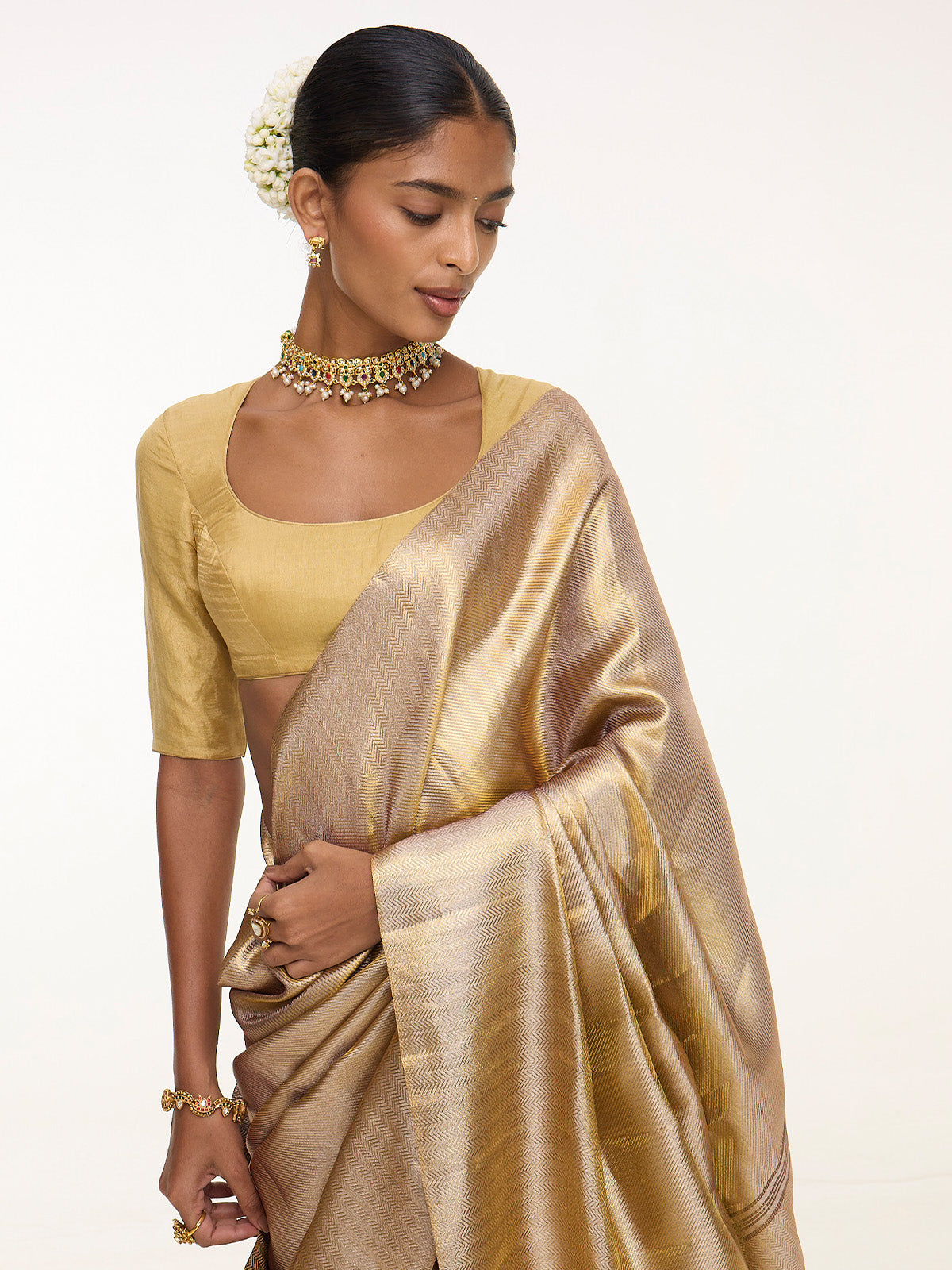 Handwoven Soft-Gold Kanjivaram Sareee