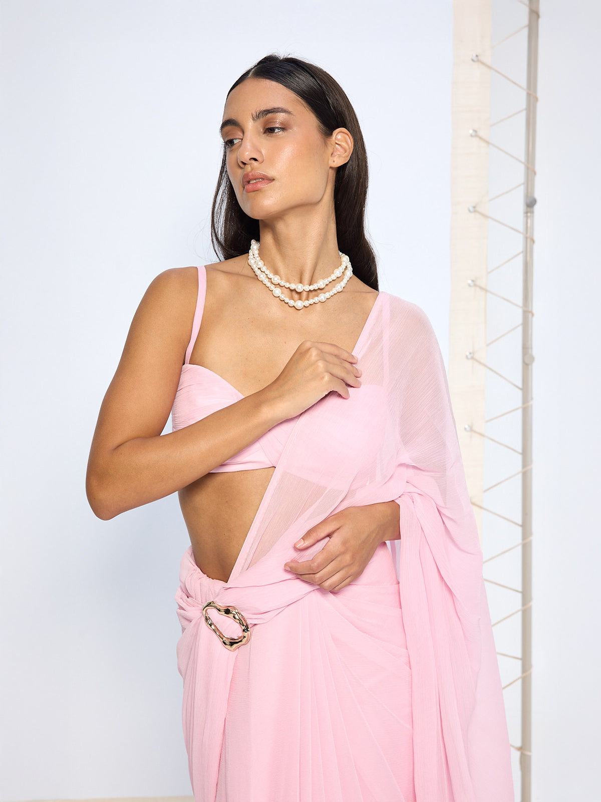 Blush Pink Movable Brooch Saree