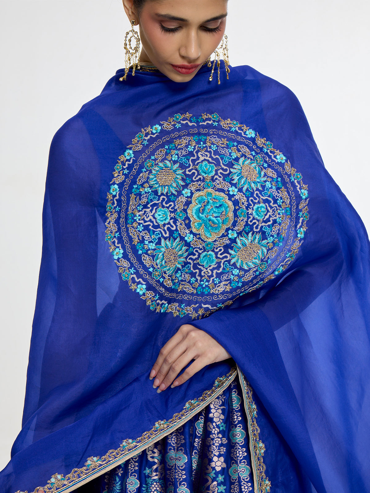 Handwoven Electric Blue Silk Lehenga Set