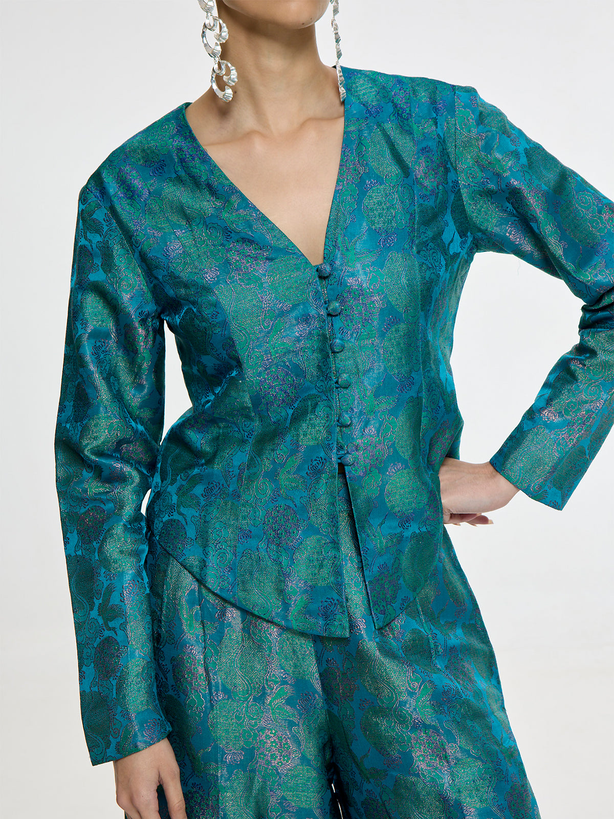 Handwoven Teal Jacket Set