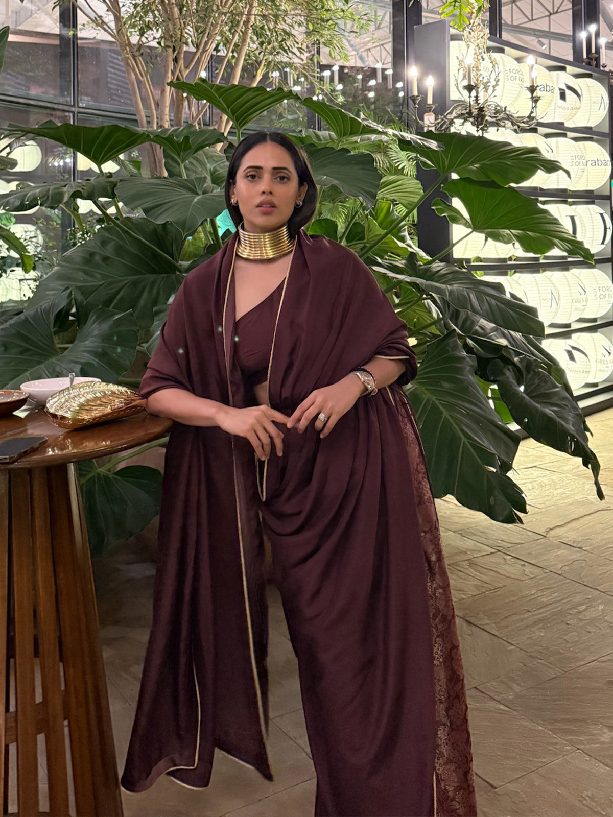 Pre Draped Handwoven Chestnut Mashroo Silk Saree