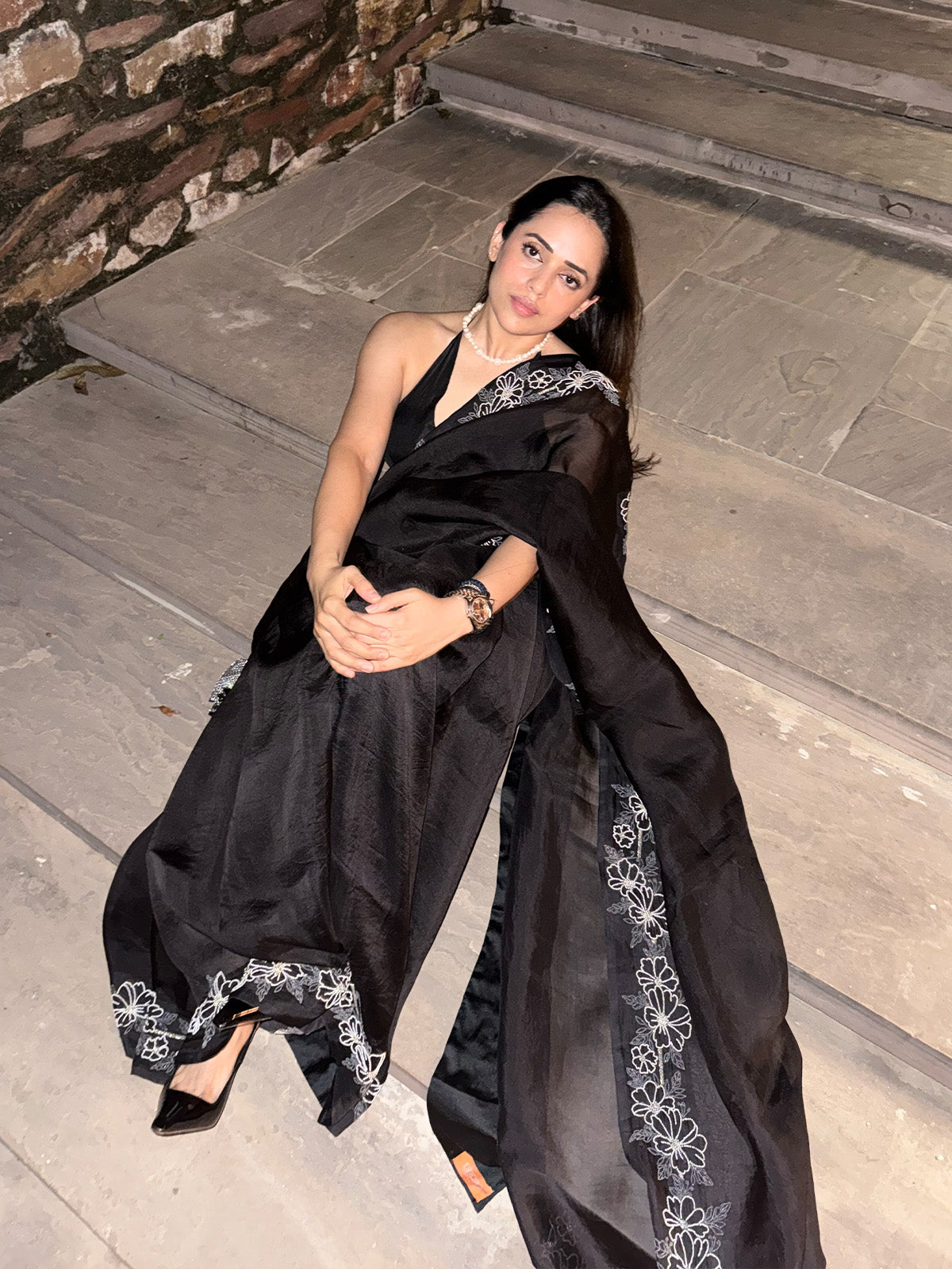 The Luna Saree in Midnight Black