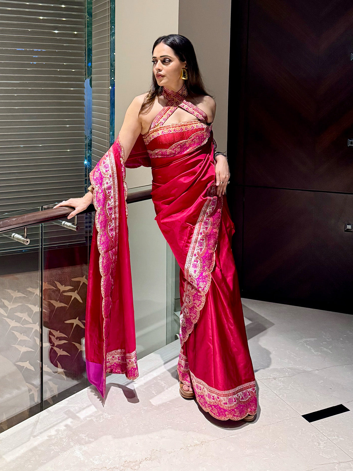 Handwoven Rose Red Silk Saree