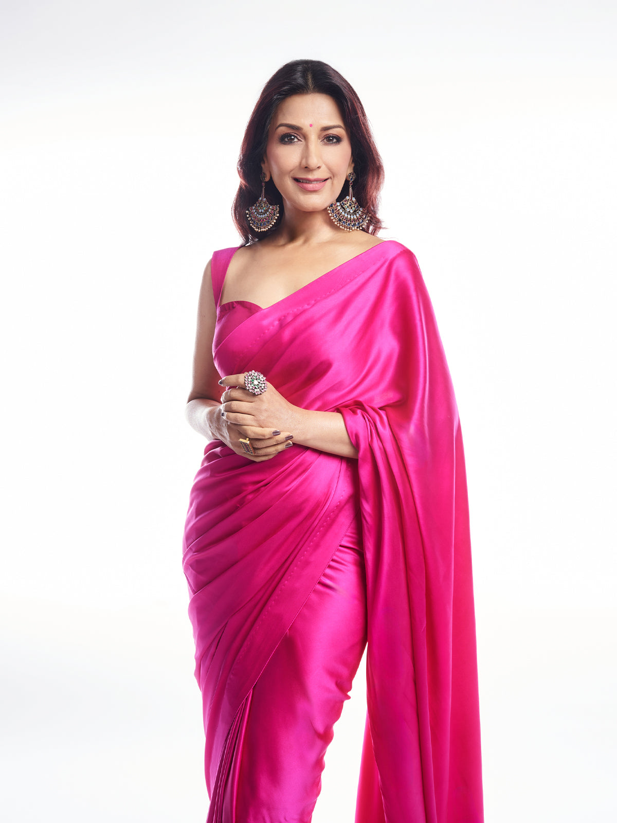 Sonali Bendre in Handwoven Ekaya Pink Silk Saree