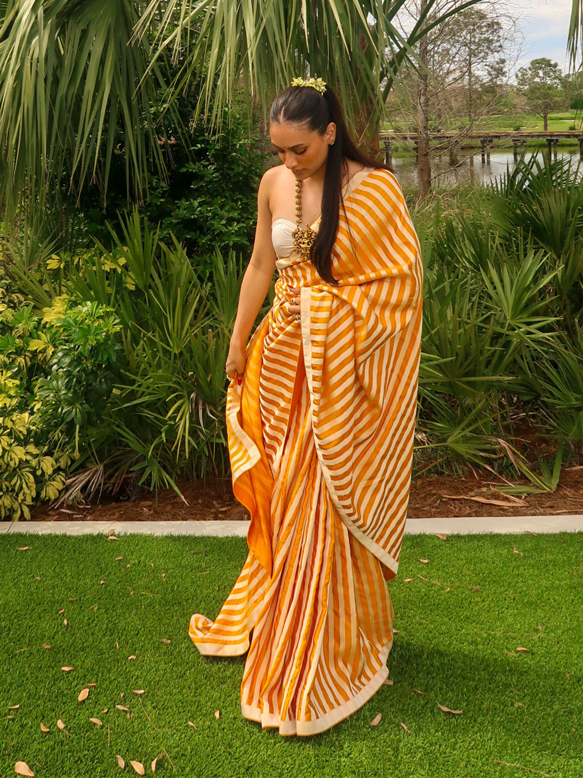 Ochre Candy Cane Saree