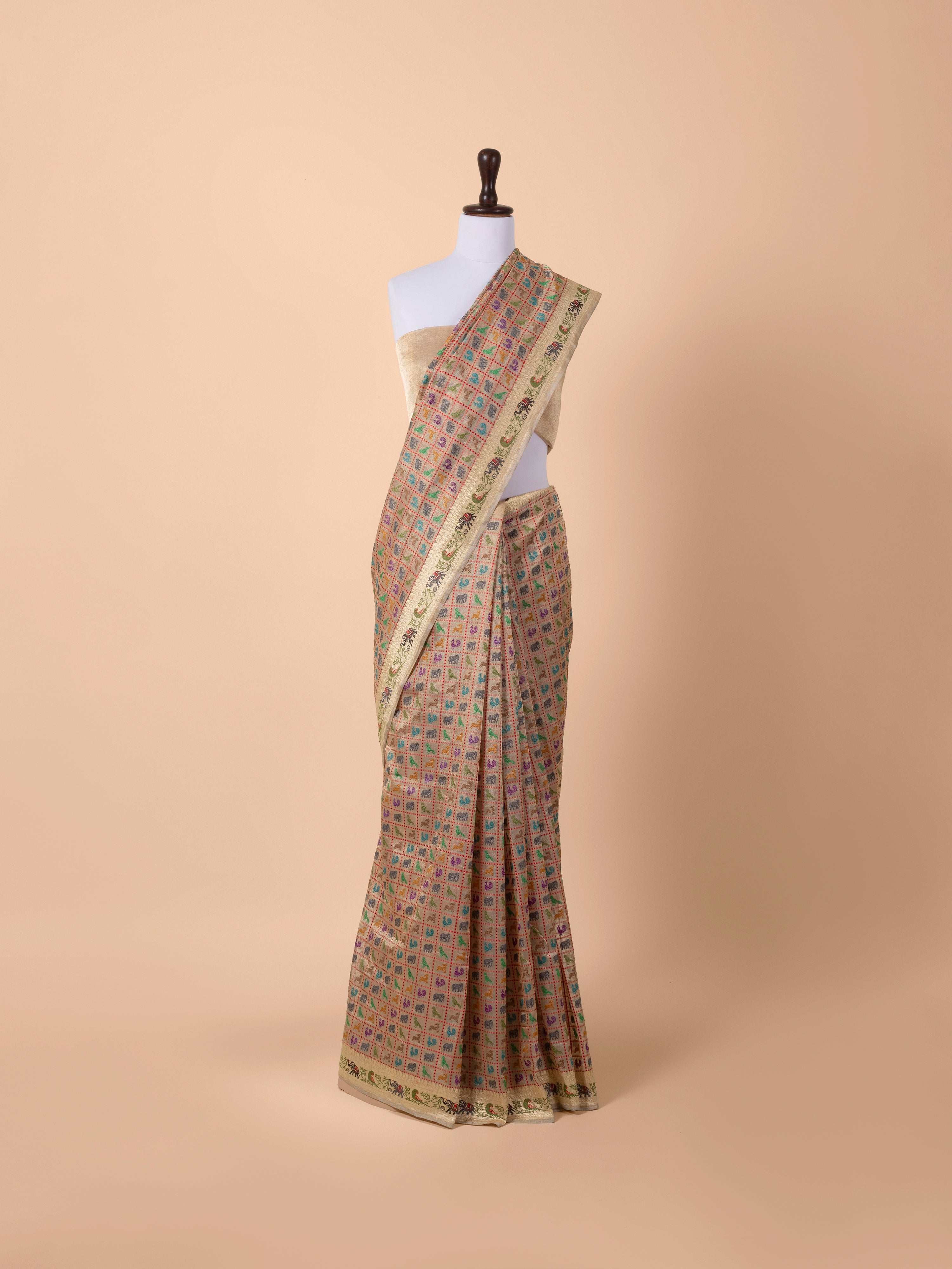 Beige Metallic Tissue Floral Printed Saree
