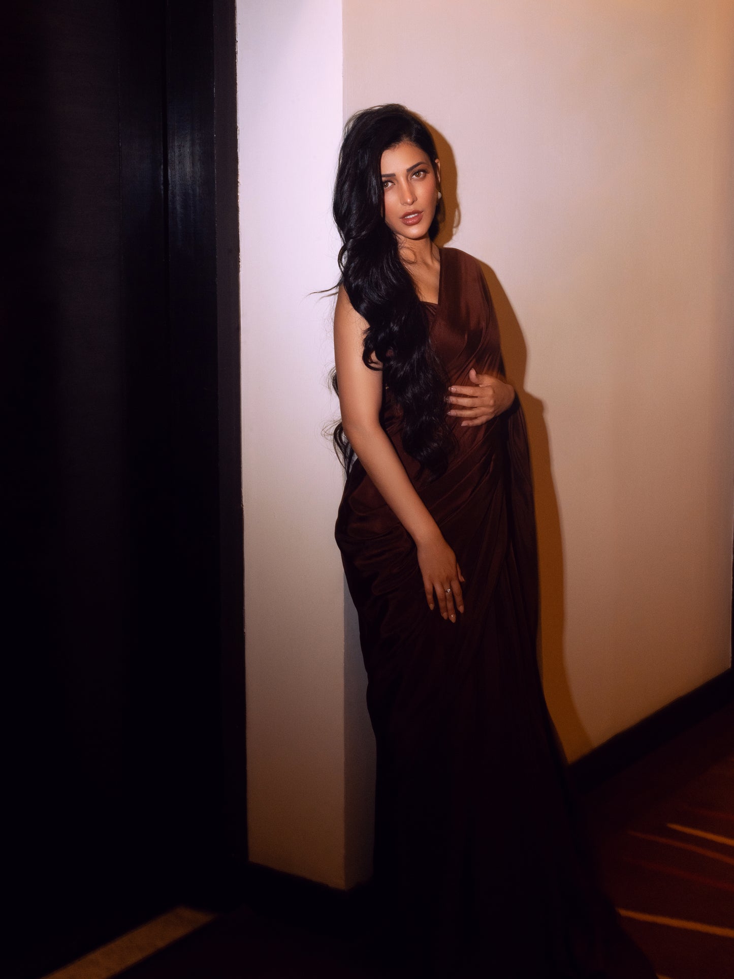 Shruti Haasan In Handwoven Brown Silk Saree