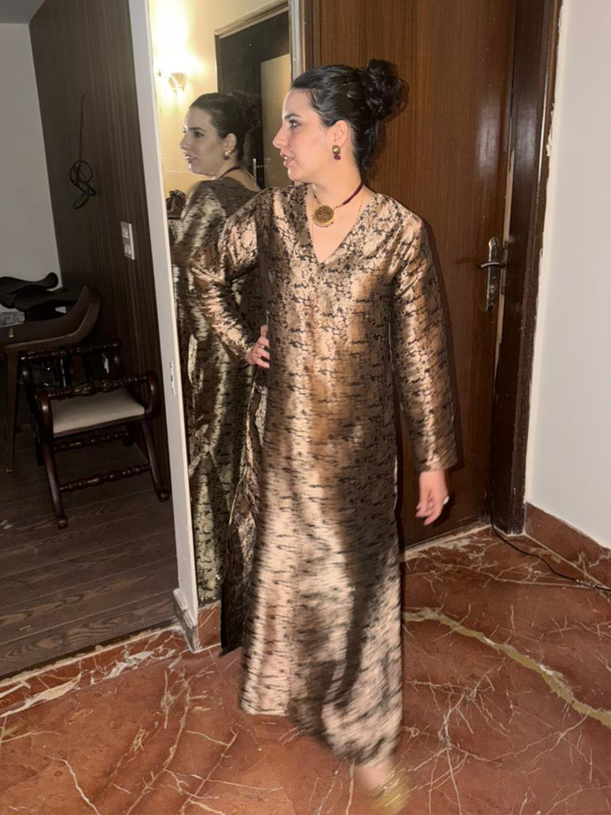 Handwoven Black & Gold Banarasi Kaftan