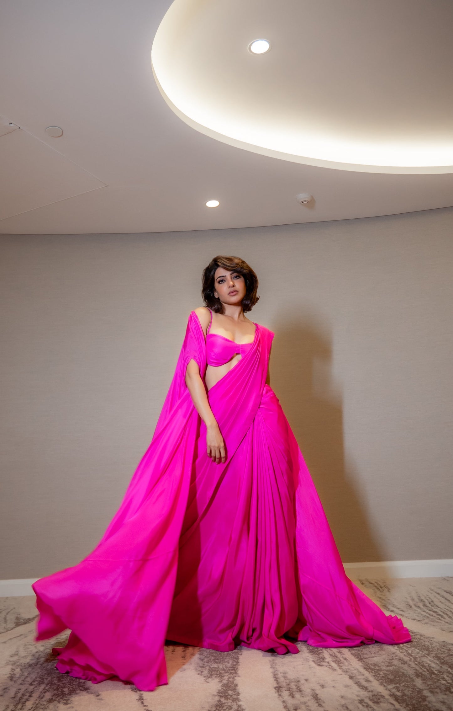 Samantha Ruth Prabhu in Handwoven Ekaya Pink Silk Saree