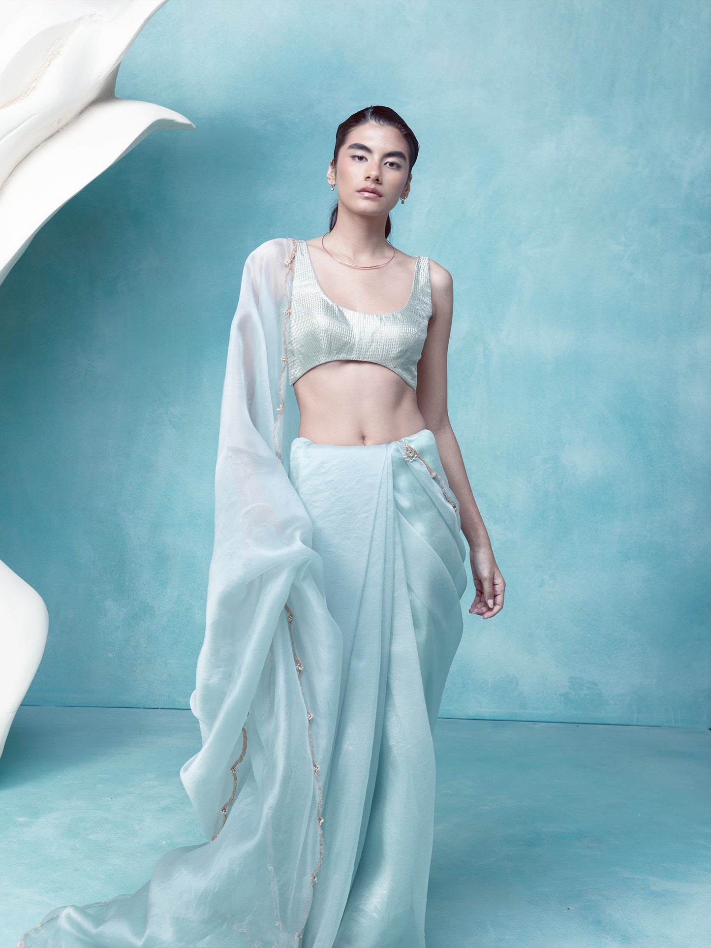 Handwoven Opal Blue Organza Saree