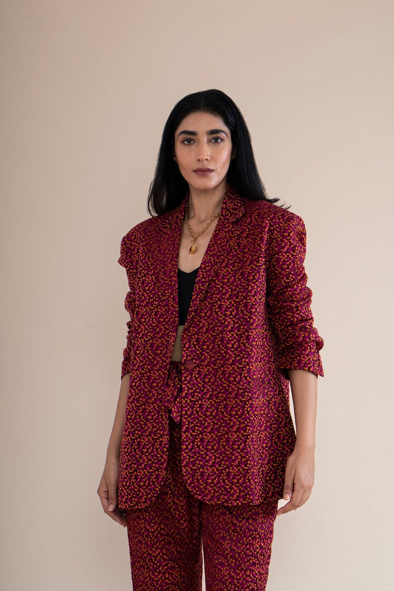 Handwoven Pixel Inspired Jacket & High Waist Pants