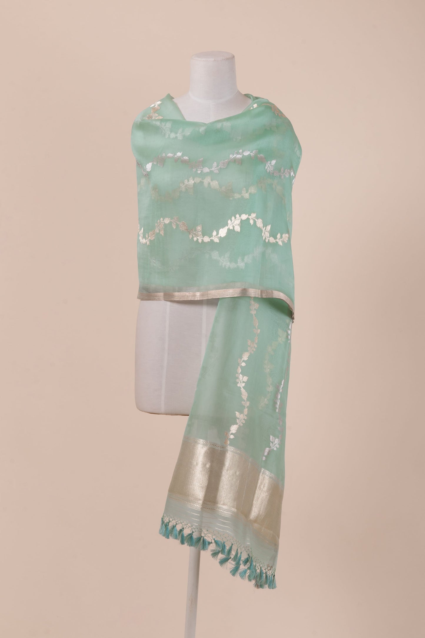 Handowoven Mint Green Organza Dupatta