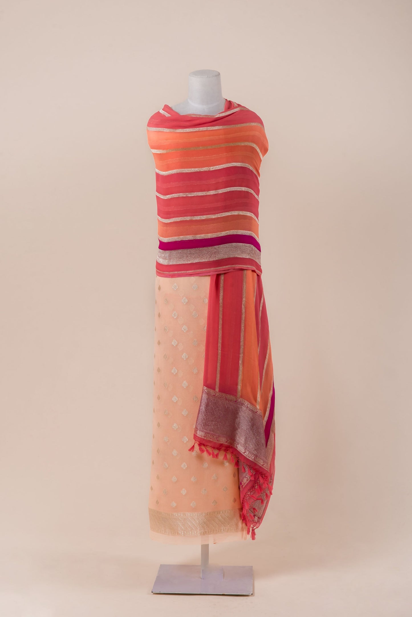 Handwoven Peach Banarasi Georgette Suit Piece with Dupatta