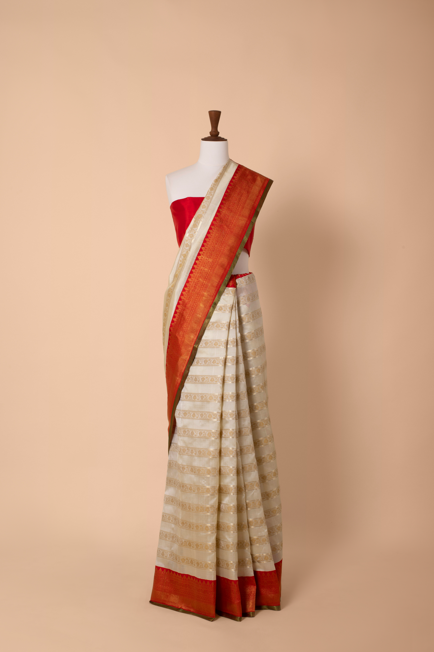 Handwoven White Kanjivaram Silk Sari