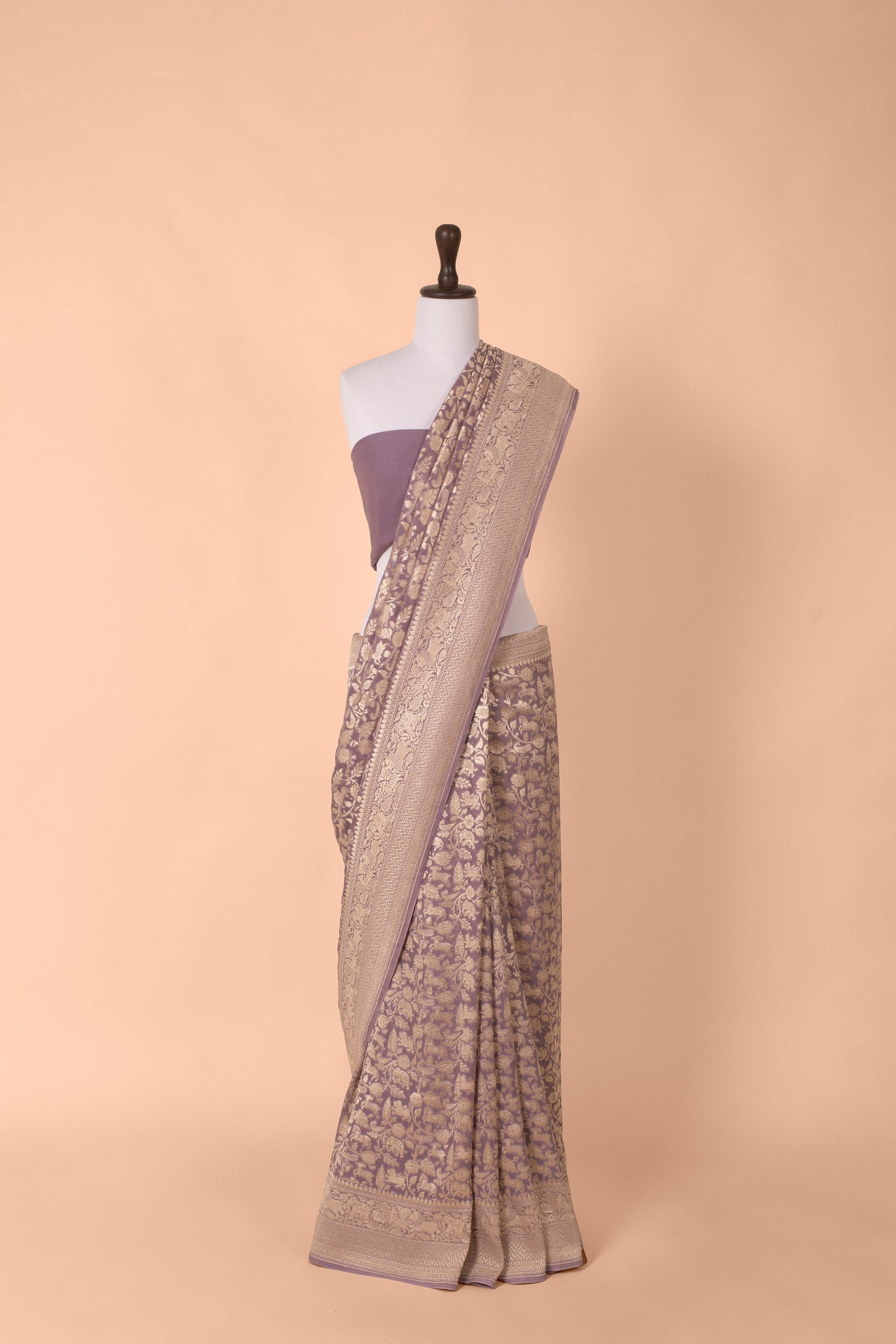 Handwoven Mauve Georgette Sari