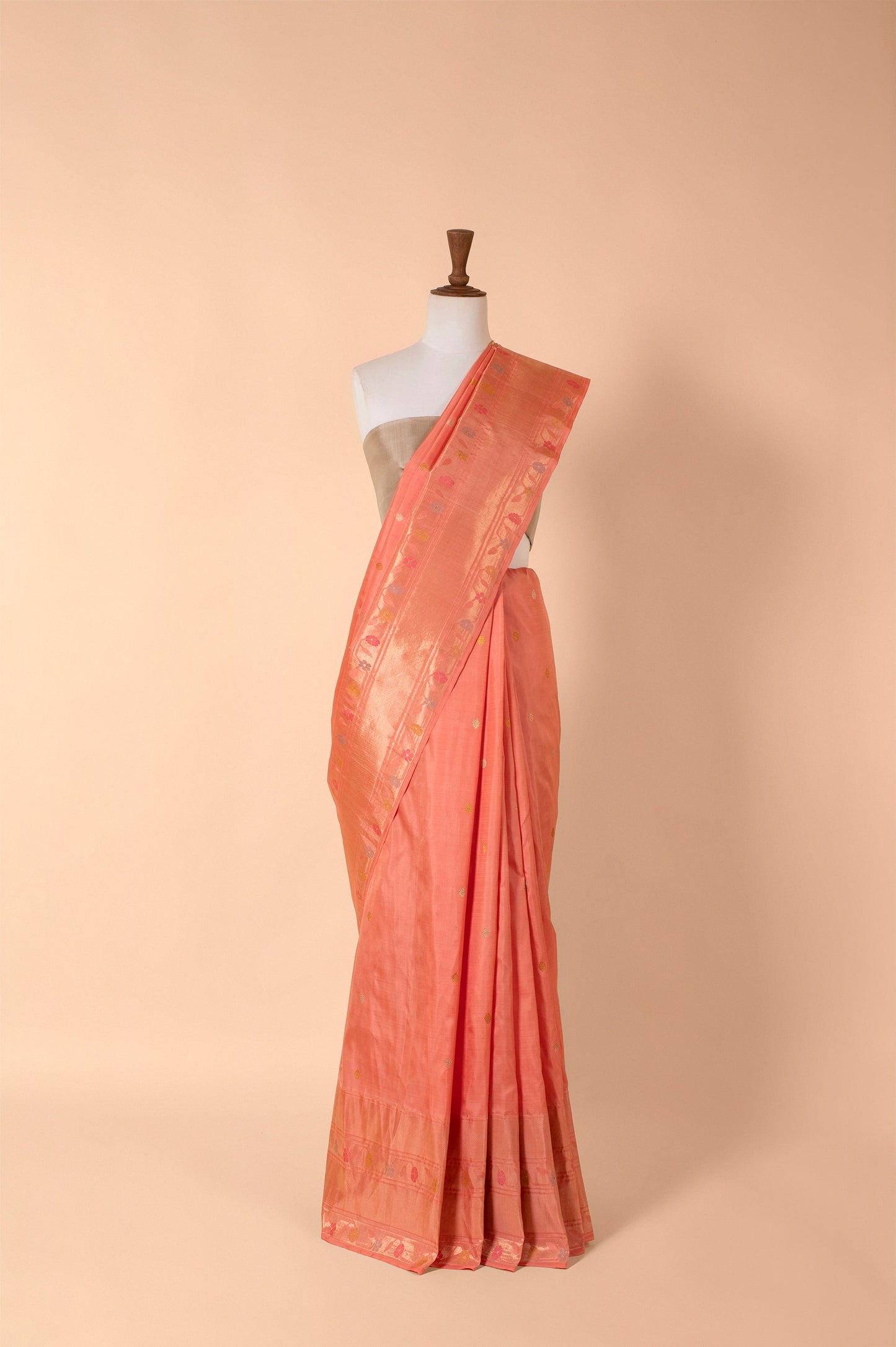 Handwoven Peach Kanjivaram Silk Sari