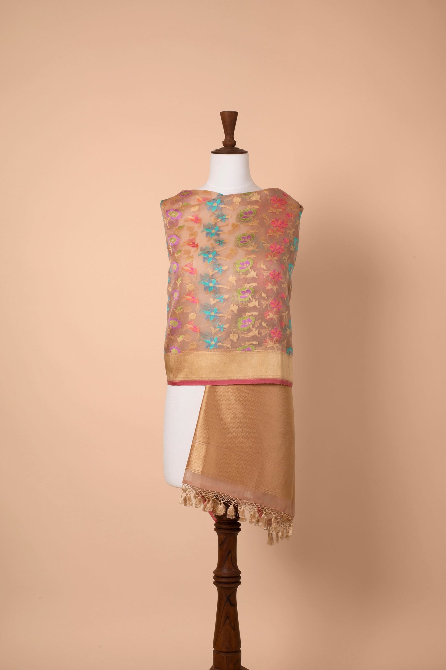 Handwoven Beige Organza Dupatta