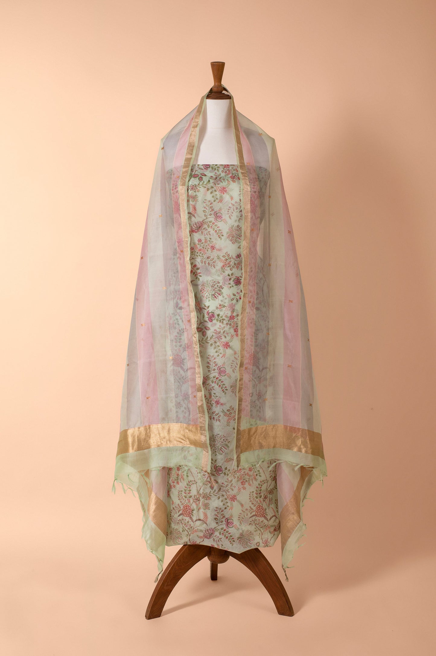 Handwoven Green Chanderi Suit Piece