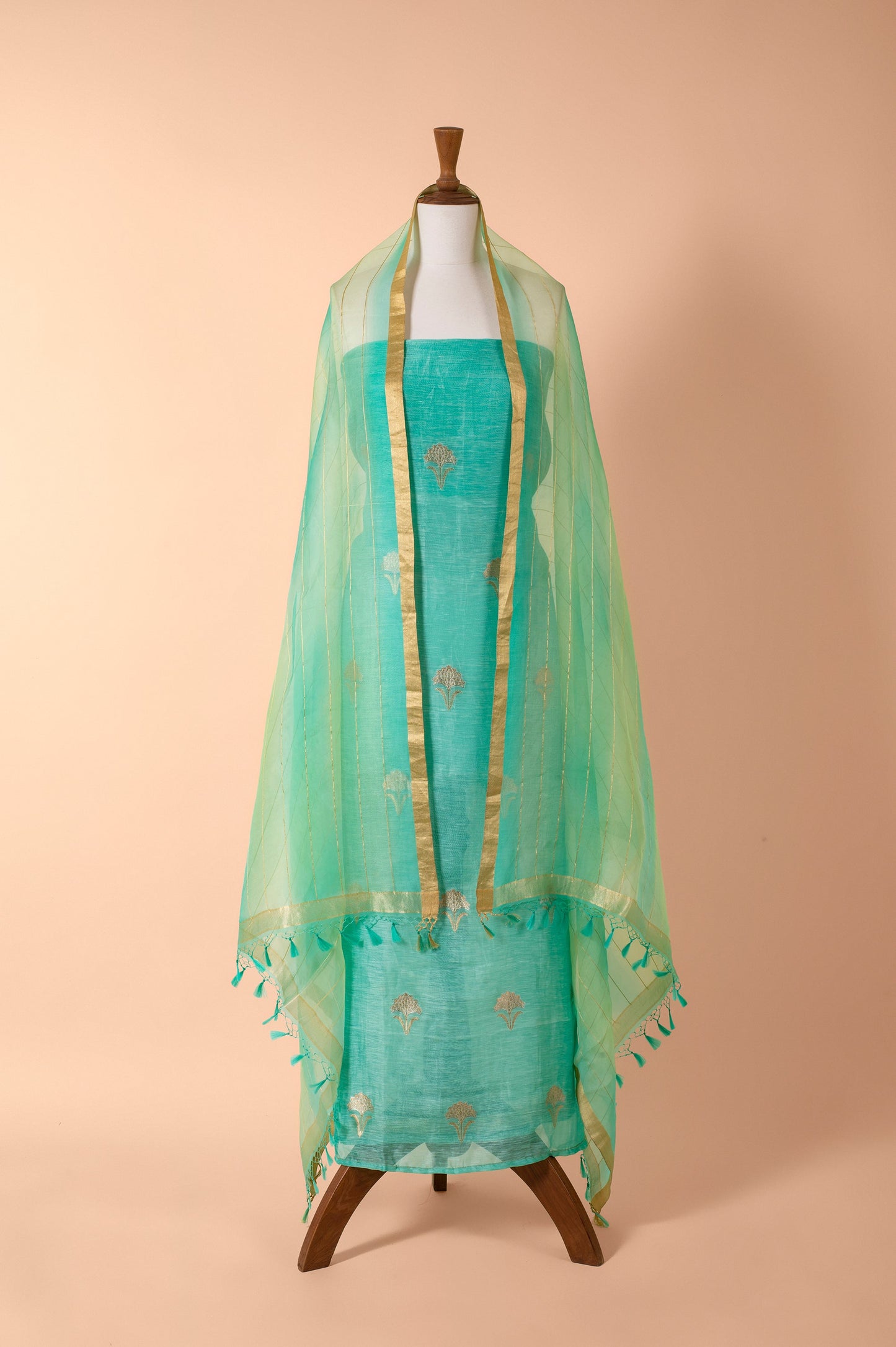 Handwoven Green Linen Suit Piece