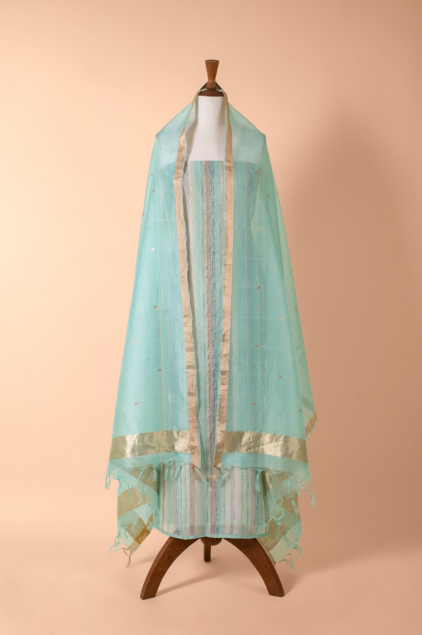 Handwoven Green Chanderi Suit Piece
