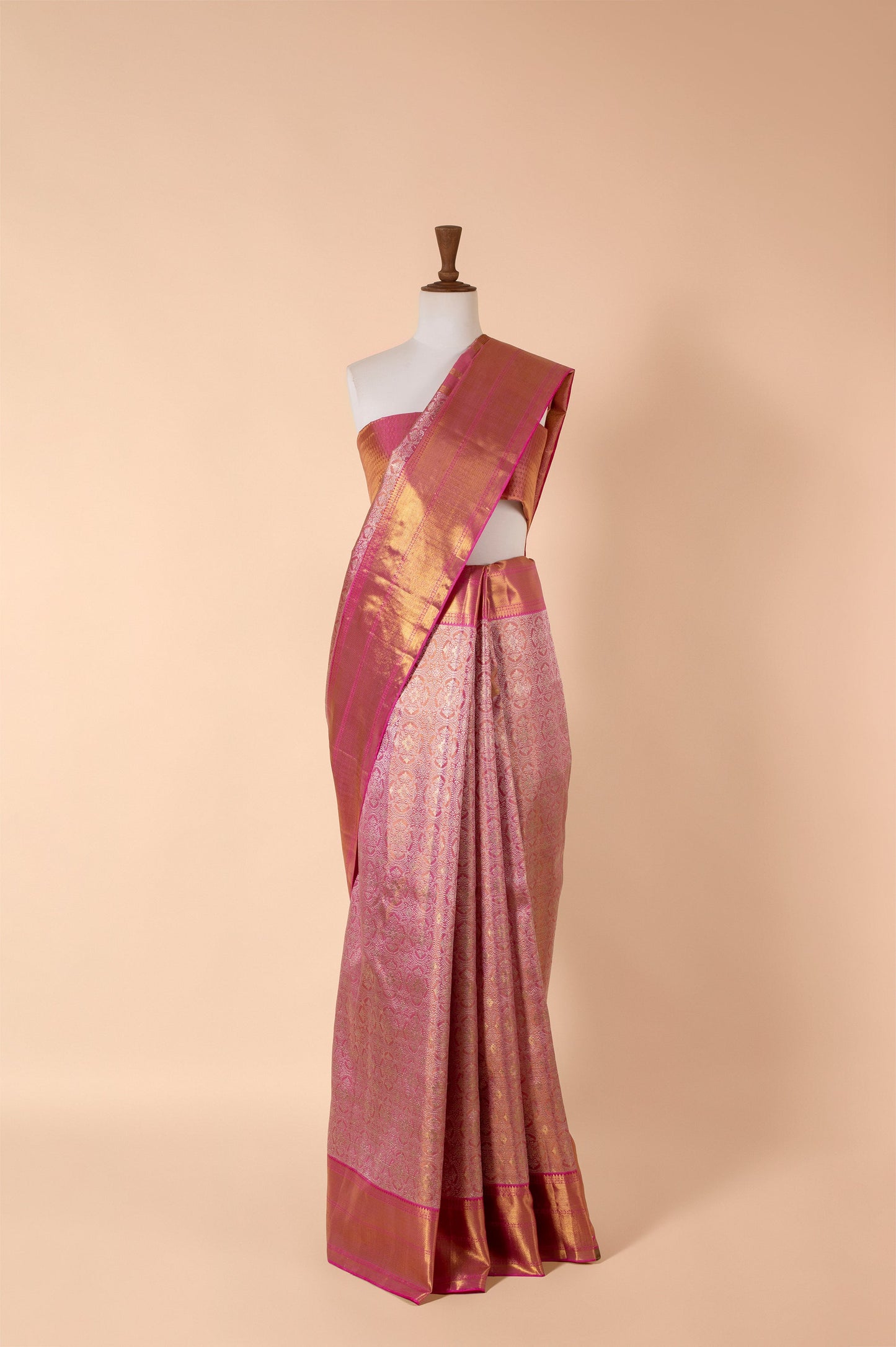Handwoven Pink Real Zari Kanjivaram Tissue Sari
