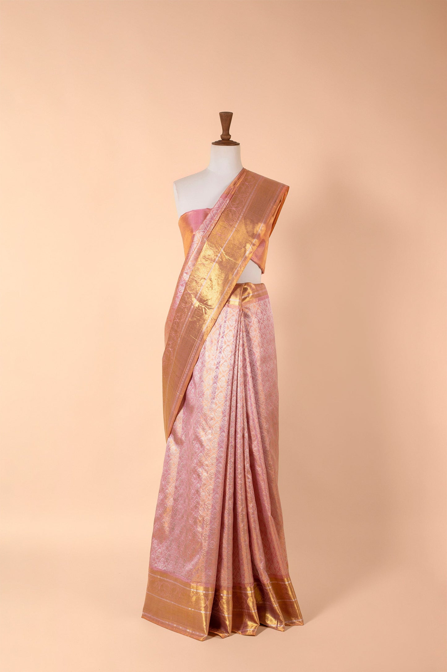 Handwoven Pink Real Zari Kanjivaram Tissue Sari