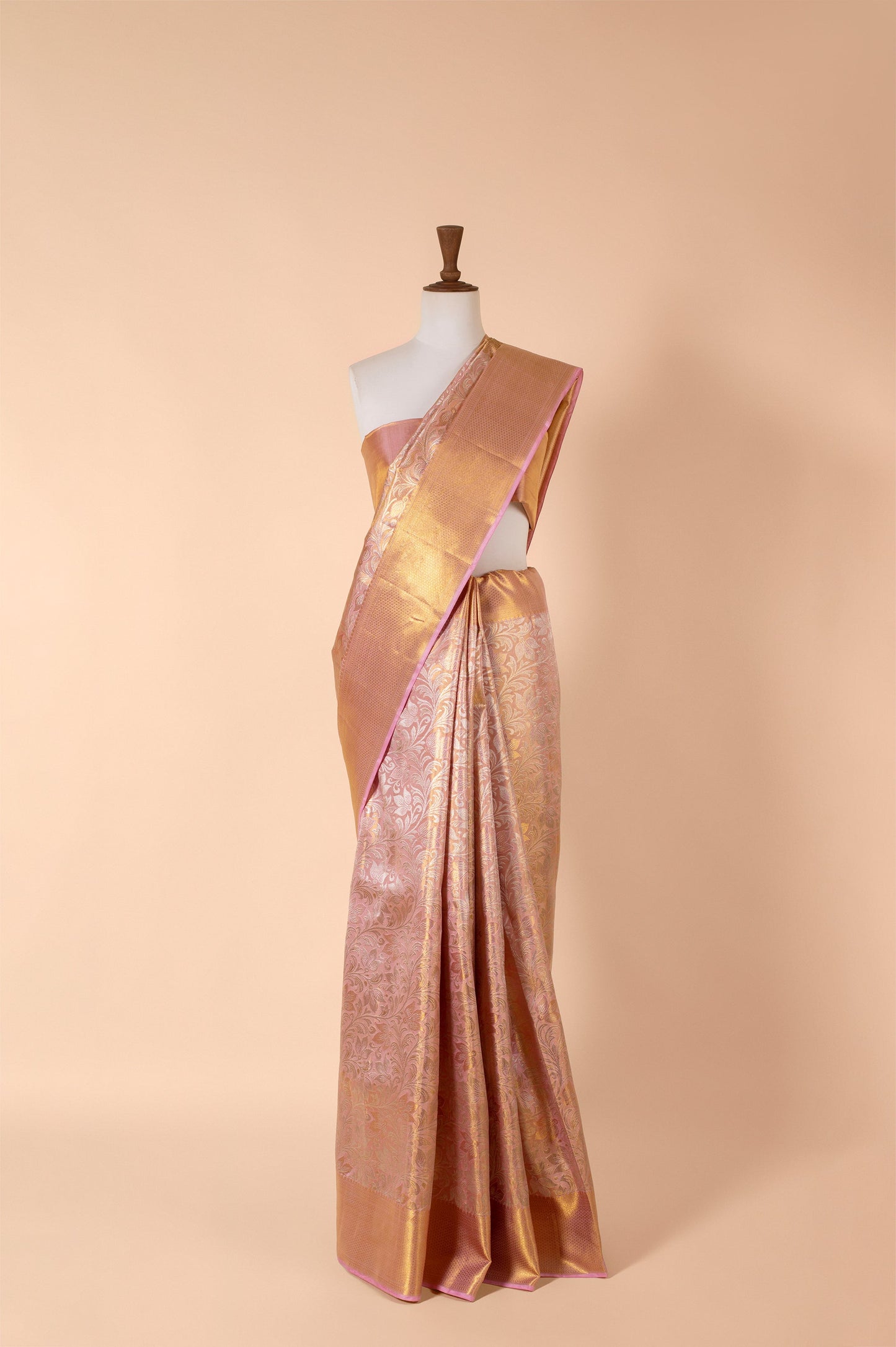 Handwoven Pink Real Zari Kanjivaram Tissue Sari