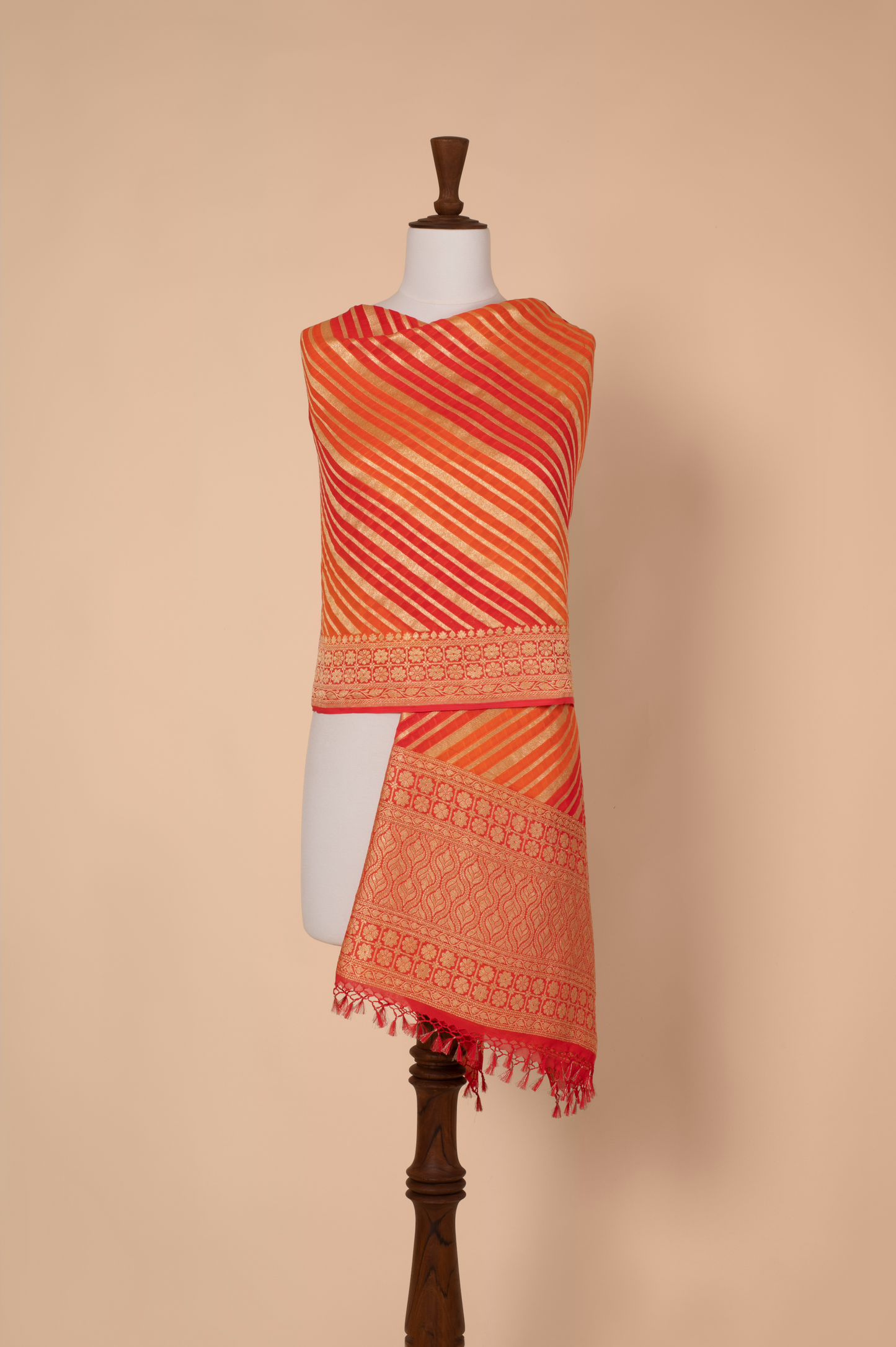 Handwoven Orange Georgette Dupatta